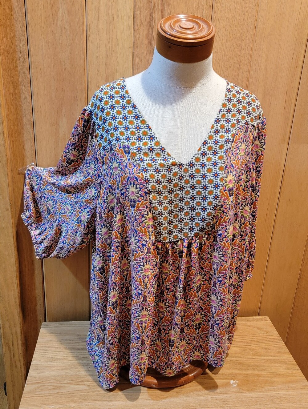 Rose & Olive Top Womens 2X Patchwork Travel Vacation Cruise